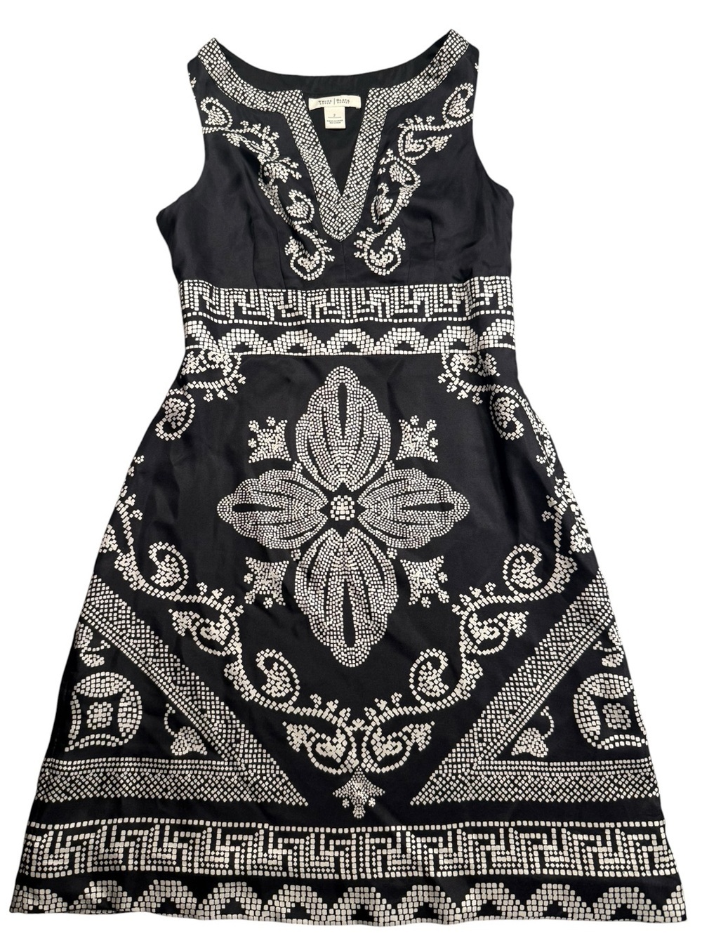 White House Black Market Size 2 100% Silk Sleeveless Midi Dress Embellished